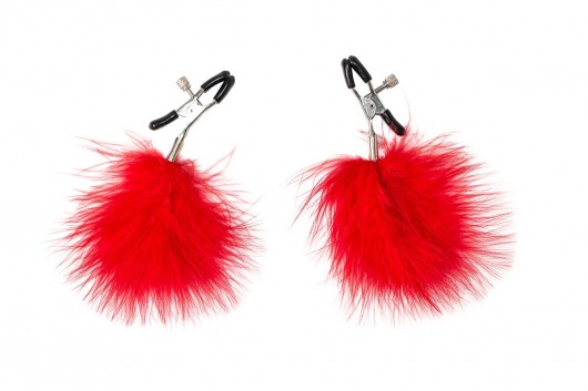 Зажимы на соски с красным пухом Euphoric - Lola Games - купить с доставкой в Рыбинске