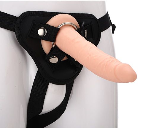 Телесный страпон на черных трусиках STRAP ON REAL DILDO - 20 см. - Dream Toys - купить с доставкой в Рыбинске