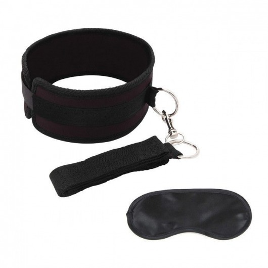 Черный ошейник с длинным поводком Collar and Leash Set - Lux Fetish - купить с доставкой в Рыбинске