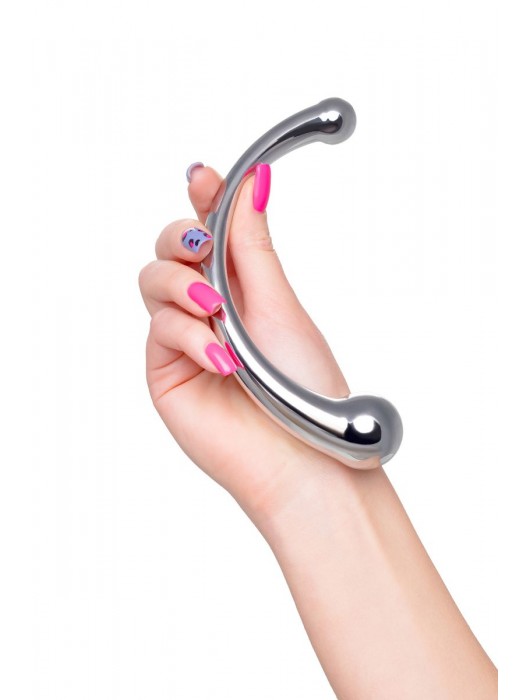 Серебристый двусторонний металлический дилдо - 21 см. - ToyFa