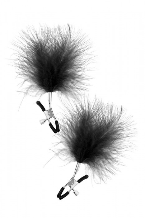 Зажимы на соски с черными пуховыми кисточками Sweet Caress Feather Nipple Clumps - Sweet Caress - купить с доставкой в Рыбинске