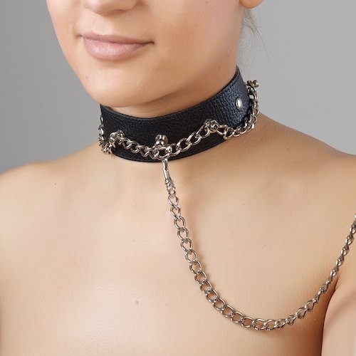 Чёрный ошейник из натуральной кожи - Sitabella - купить с доставкой в Рыбинске