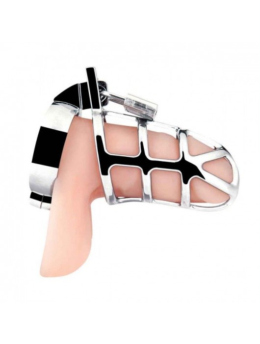 Серебристая металлическая клетка для члена с замком Enslave Cock Cage - BlueLine - купить с доставкой в Рыбинске