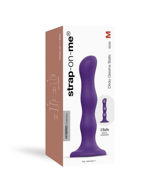 Фиолетовая насадка Strap-On-Me Dildo Geisha Balls size M - Strap-on-me - купить с доставкой в Рыбинске