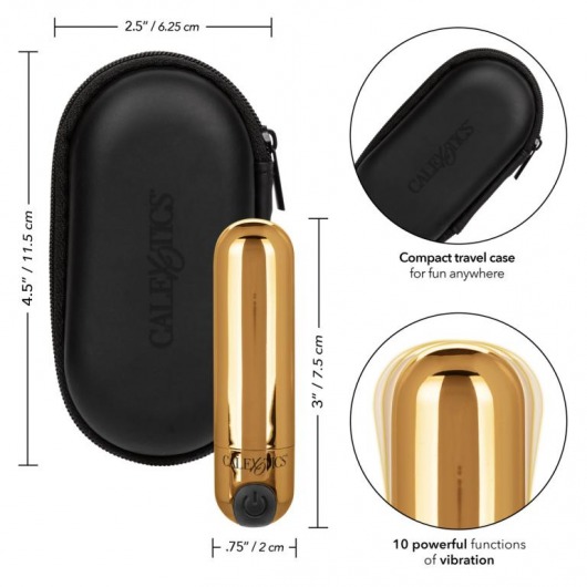 Золотистая вибропуля в чехле для хранения Rechargeable Hideaway Bullet - 7,5 см. - California Exotic Novelties