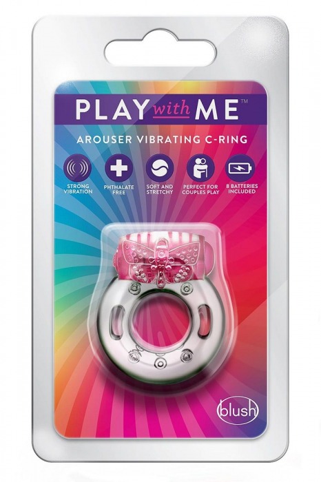 Розовое эрекционное виброкольцо Arouser Vibrating C-Ring - Blush Novelties