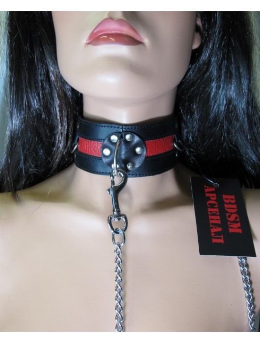 Металлический поводок с кожаной ручкой - БДСМ Арсенал - купить с доставкой в Рыбинске