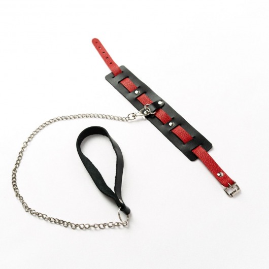 Черный ошейник с красным ремешком и поводком - Crazy Handmade - купить с доставкой в Рыбинске