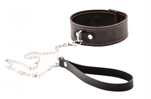 Черный широкий ошейник с красной строчкой и поводком - Crazy Handmade - купить с доставкой в Рыбинске