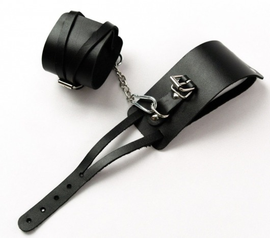 Черные кожаные оковы с креплением в виде веревочек - Crazy Handmade - купить с доставкой в Рыбинске