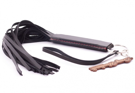 Черная кожаная плеть с удобной ручкой - 50 см. - Crazy Handmade - купить с доставкой в Рыбинске