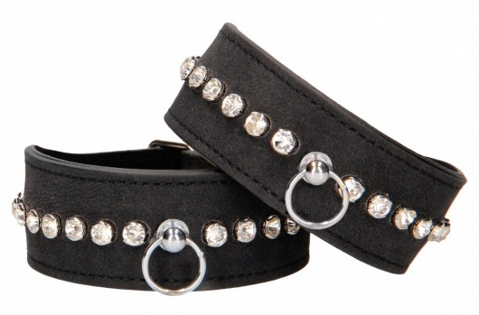 Черные наручники Diamond Studded Wrist Cuffs - Shots Media BV - купить с доставкой в Рыбинске