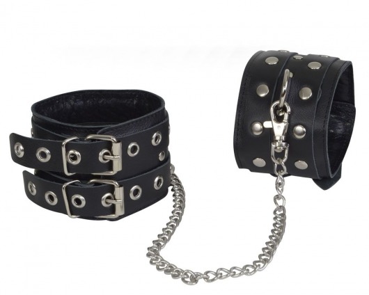 Чёрные кожаные оковы, соединенные цепочкой - Sitabella - купить с доставкой в Рыбинске