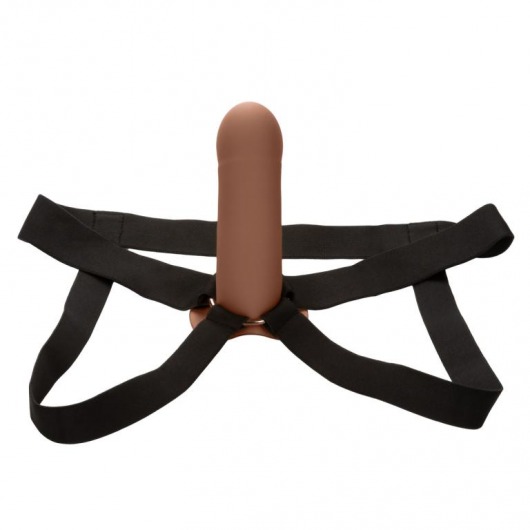 Коричневый фаллопротез из силикона Extension with Harness - 15,75 см. - California Exotic Novelties - купить с доставкой в Рыбинске