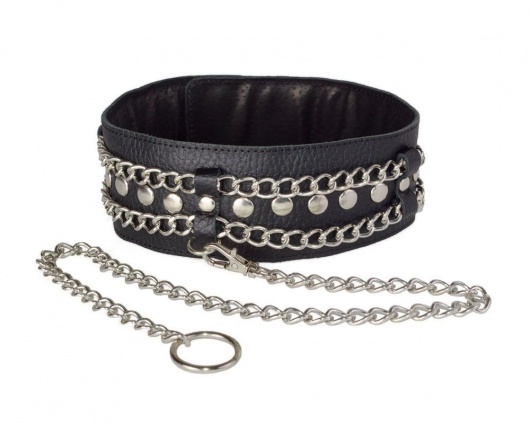 Чёрный ошейник с цепочками и поводком - Sitabella - купить с доставкой в Рыбинске