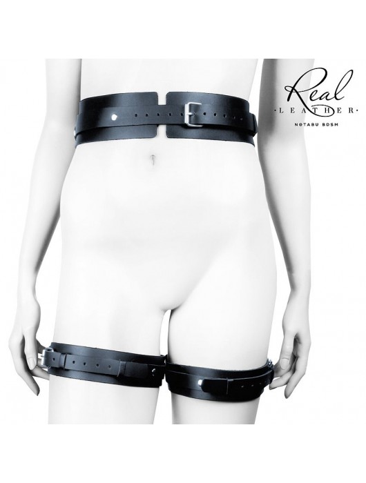 Черный кожаный пояс с гартерами - S-M - Notabu - купить с доставкой в Рыбинске