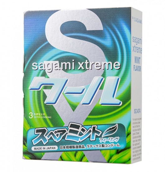 Презервативы Sagami Xtreme Mint с ароматом мяты - 3 шт. - Sagami - купить с доставкой в Рыбинске