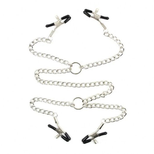 Серебристые зажимы для сосков и половых губ на тонкой цепочке - Notabu - купить с доставкой в Рыбинске