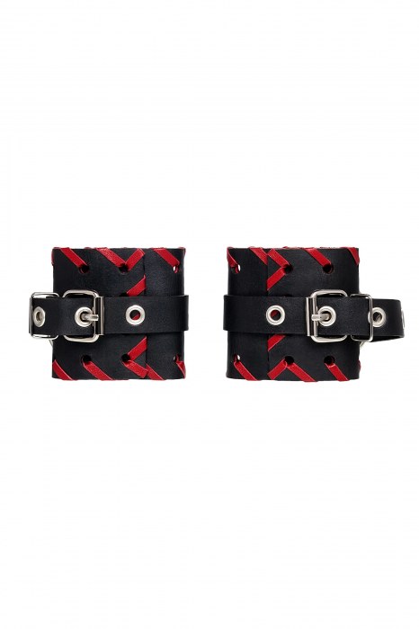 Черно-красные наручники из натуральной кожи - Pecado - купить с доставкой в Рыбинске