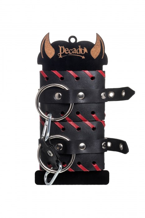Черно-красные наручники из натуральной кожи - Pecado - купить с доставкой в Рыбинске