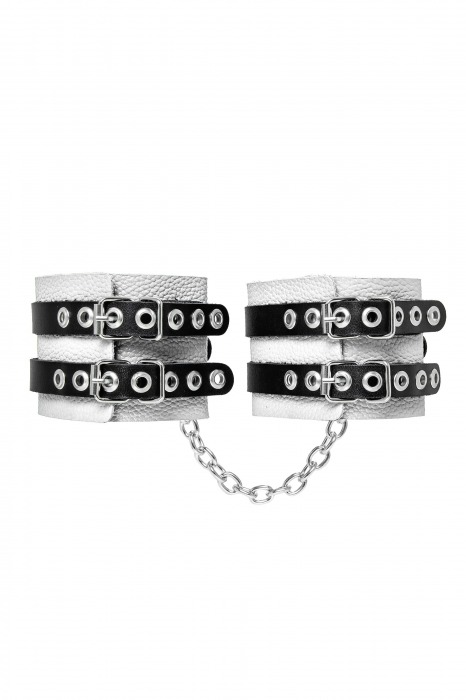 Бело-черные оковы с двумя ремешками и люверсами - Pecado - купить с доставкой в Рыбинске