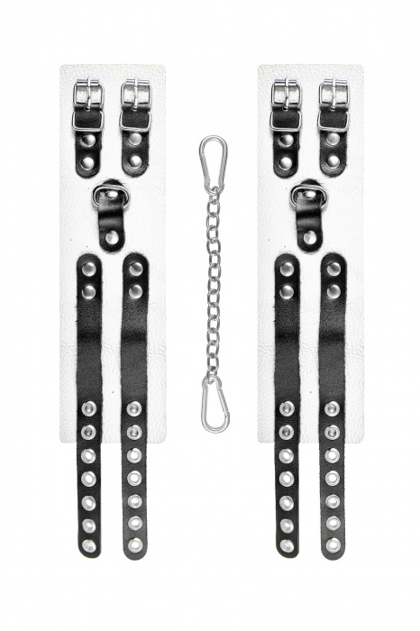 Бело-черные оковы с двумя ремешками и люверсами - Pecado - купить с доставкой в Рыбинске