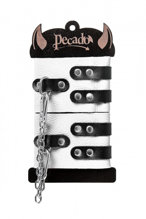 Бело-черные оковы с двумя ремешками и люверсами - Pecado - купить с доставкой в Рыбинске