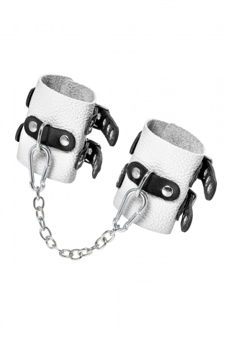 Бело-черные наручники с двумя ремешками и люверсами - Pecado - купить с доставкой в Рыбинске