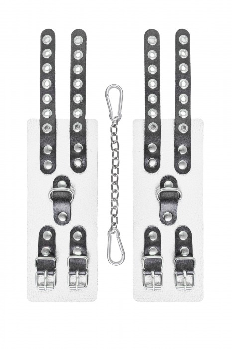 Бело-черные наручники с двумя ремешками и люверсами - Pecado - купить с доставкой в Рыбинске