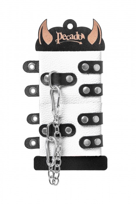 Бело-черные наручники с двумя ремешками и люверсами - Pecado - купить с доставкой в Рыбинске