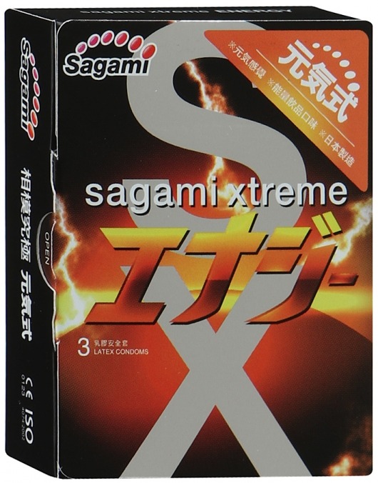 Презервативы Sagami Xtreme ENERGY с ароматом энергетика - 3 шт. - Sagami - купить с доставкой в Рыбинске