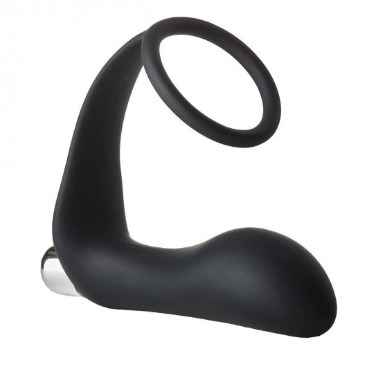 Черное эрекционное кольцо с вибропробкой Vibrating Anal Plug With Cockring - Dream Toys - в Рыбинске купить с доставкой