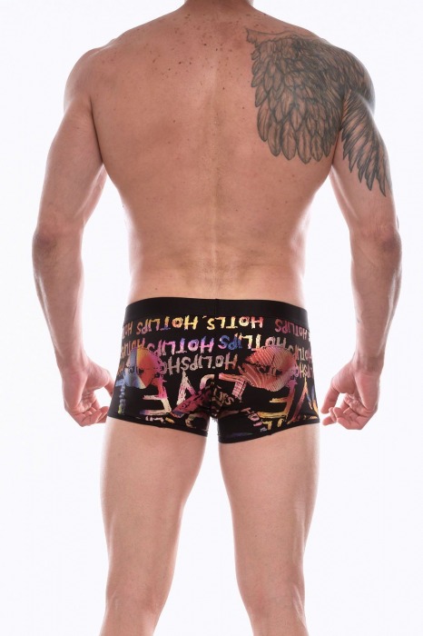 Черные трусы-боксеры с разноцветным принтом в виде надписей и губ - Don Moris купить с доставкой