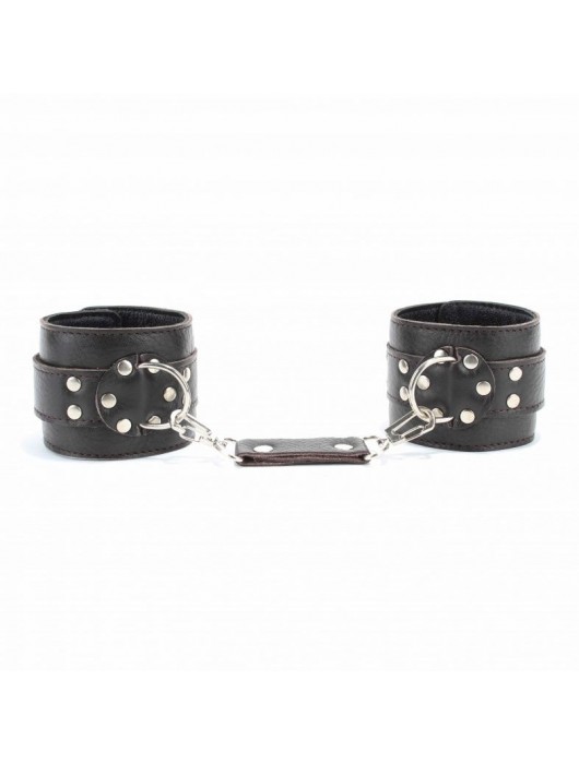 Коричневые оковы из мягкой кожи на металлической цепочке - БДСМ Арсенал - купить с доставкой в Рыбинске