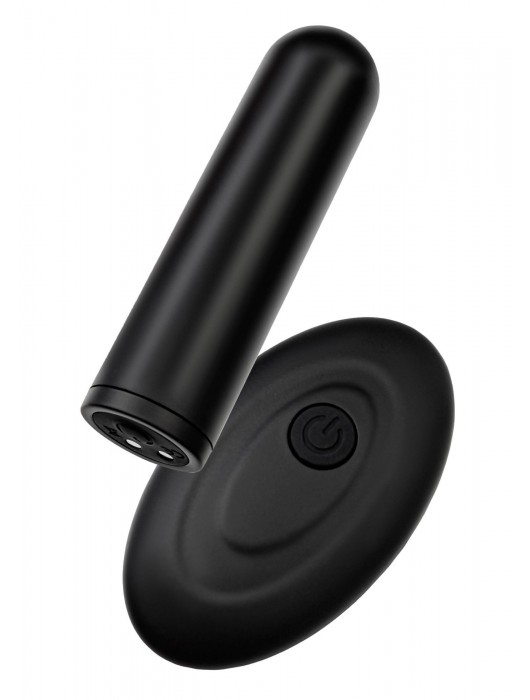 Черная перезаряжаемая вибропуля с пультом ДУ RealStick CALIBER - ToyFa