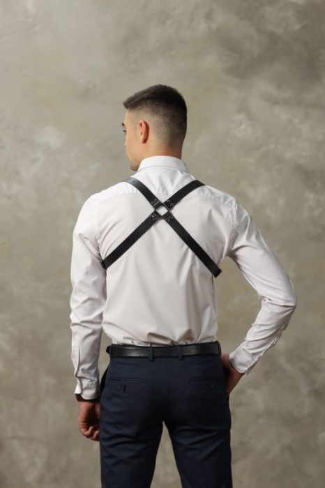 Черная мужская кожаная портупея №4 - БДСМ Арсенал - купить с доставкой в Рыбинске