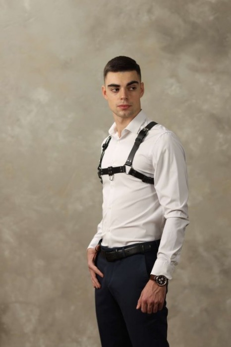 Черная мужская кожаная портупея №4 - БДСМ Арсенал - купить с доставкой в Рыбинске