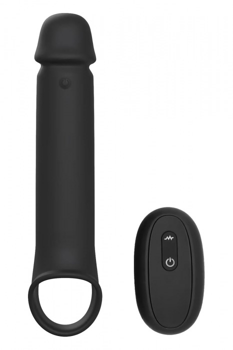 Черная насадка-удлинитель с вибрацией Vibrating Extender With Remote - Dream Toys - в Рыбинске купить с доставкой