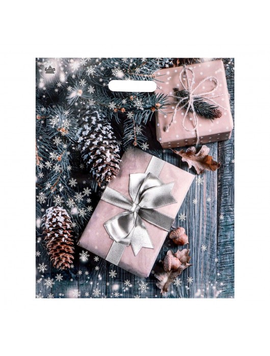 Новогодний пакет с принтом в виде подарков и вырубной ручкой (45х38 см) - Сима-Ленд - купить с доставкой в Рыбинске