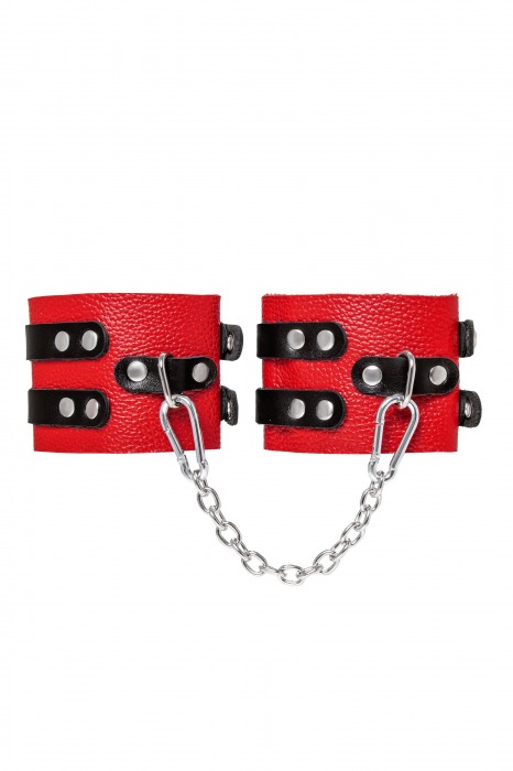 Красно-черные мягкие оковы с двумя ремешками с люверсами - Pecado - купить с доставкой в Рыбинске