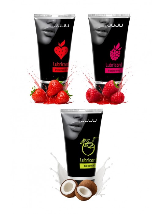 Набор из 3 съедобных лубрикантов JUJU (клубника, малина, кокос) - JuJu - купить с доставкой в Рыбинске