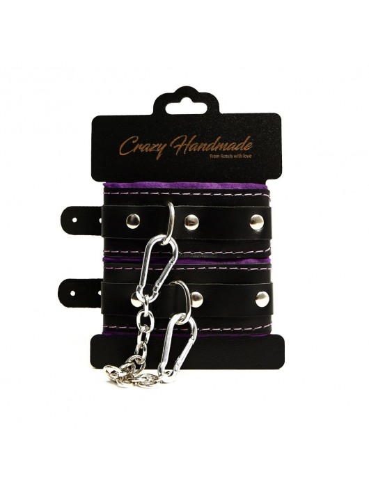 Черно-фиолетовые скругленные наручники с мягкой подкладкой - Crazy Handmade - купить с доставкой в Рыбинске