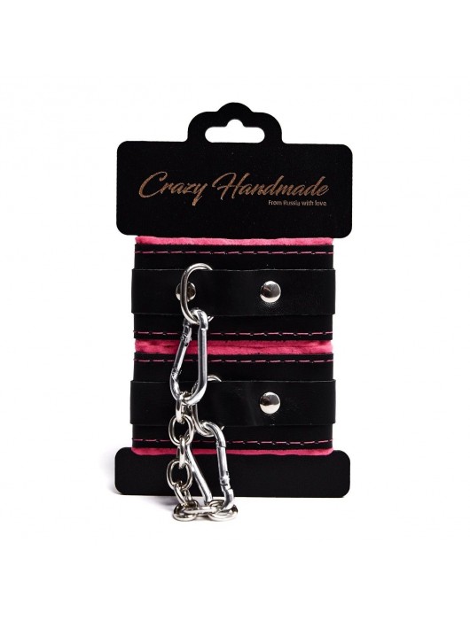 Черно-розовые скругленные наручники с мягкой подкладкой - Crazy Handmade - купить с доставкой в Рыбинске