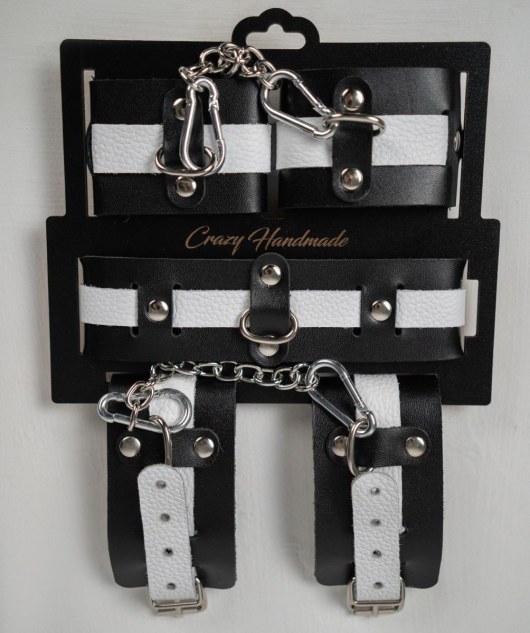 Набор фиксаторов из черной и белой натуральной кожи - Crazy Handmade - купить с доставкой в Рыбинске