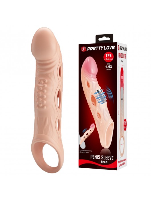Телесная удлиняющая насадка с рельефом и вибрацией Brad - 21,3 см. - Baile - в Рыбинске купить с доставкой