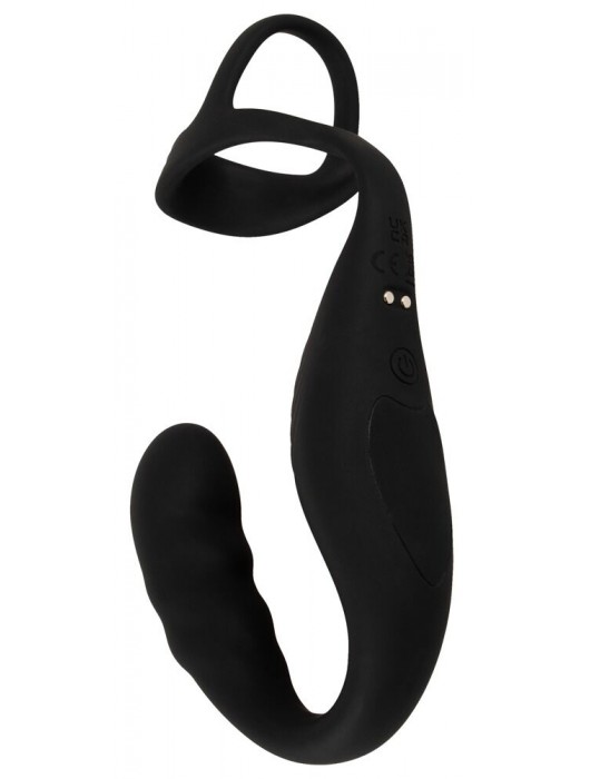 Черное эрекционное кольцо со стимуляцией промежности и анальной пробкой Cock Ring with RC Prostate Plug - Orion - в Рыбинске купить с доставкой