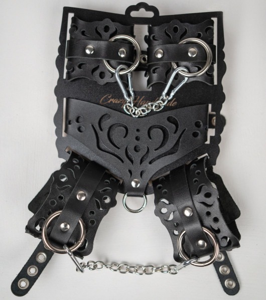 Черный ажурный кожаный набор фиксаций - Crazy Handmade - купить с доставкой в Рыбинске