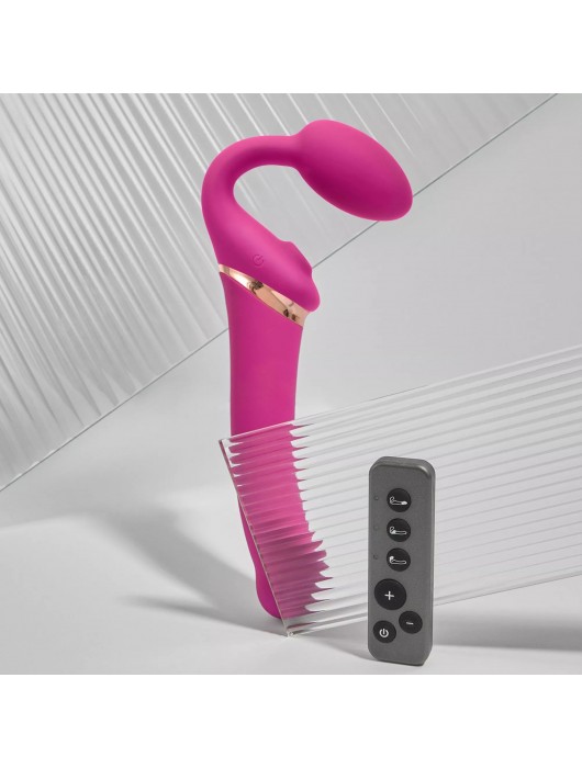 Ярко-розовый безремневой страпон Multi Orgasm Bendable Strap-On size XL с клиторальной стимуляцией - Strap-on-me - купить с доставкой в Рыбинске