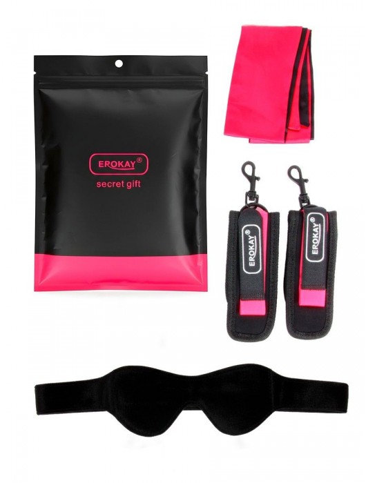 Черно-розовый эротический набор: маска, наручники и повязка - Erokay - купить с доставкой в Рыбинске