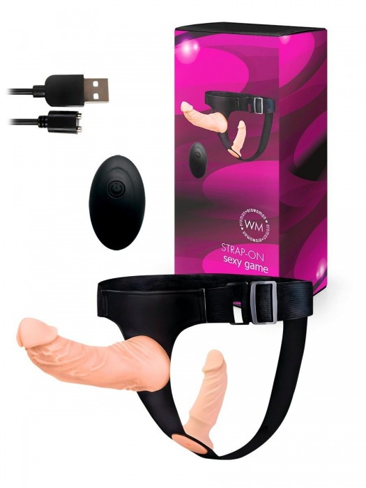 Женский страпон с 2 насадками, вибрацией и пультом ДУ - Erowoman-Eroman - купить с доставкой в Рыбинске
